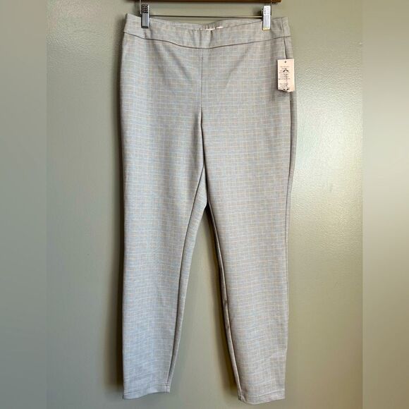 Nanette Lepore pull on grey white checkered ankle pants academia professional - Picture 1 of 16